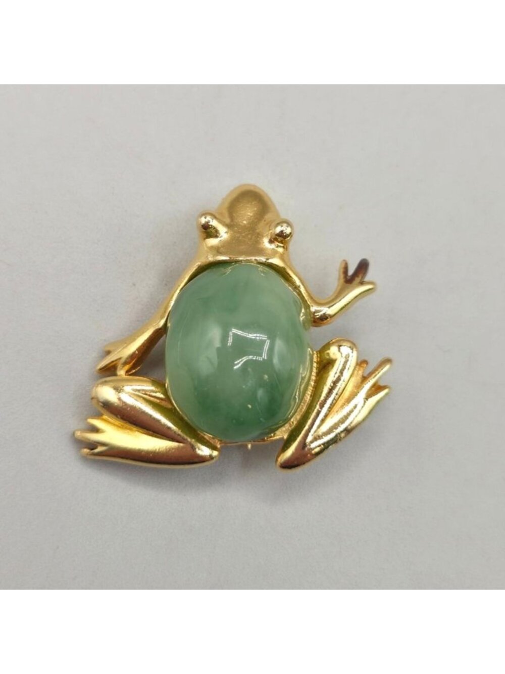 Vintage KJL Kenneth Jay Lane 1980s Frog Jelly Belly Brooch Pin Gold Tone